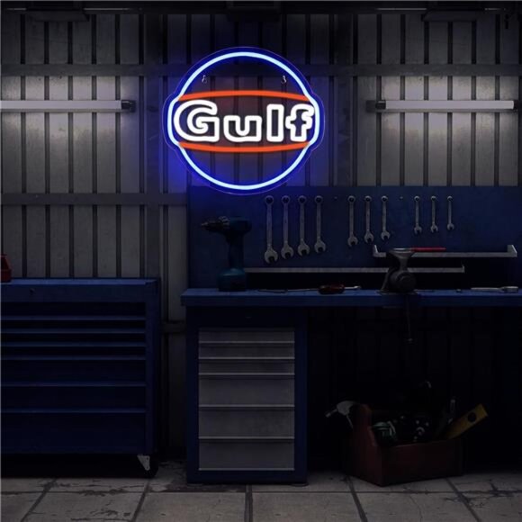 Gulf Neon LED Light Sign Garage Shop Decor Bar Man Cave Wall Oil Lube Mechanix - Picture 6 of 7